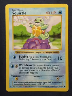 Shadowless Squirtle 63/102 Base Set 1999 Pokemon Tcg WOTC LP-MP - Image 1