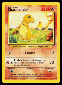 Charmander 46/102 Common Base Set Unlimited Pokemon Card - Image 1