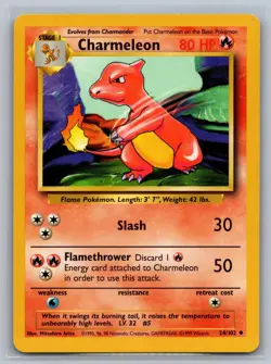 Charmeleon 24/102 Uncommon Base Set Unlimited Pokemon Lightly Played - Image 1