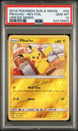 PSA 10 Pikachu #55 Reverse Holo Foil 2019 Pokemon SM Unified Minds GEM MINT - Image 1
