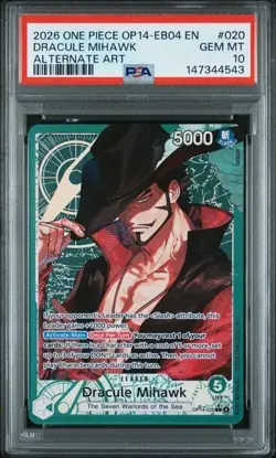 2026 ONE PIECE OP14-THE AZURE SEA'S SEVEN ALT ART #020 DRACULE MIHAWK PSA 10 - Image 1