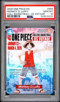 2026 MONKEY D. LUFFY 055 ONE PIECE COLLEGE BASKETBALL US VOYAGE ONE PIECE PSA 10 - Image 1