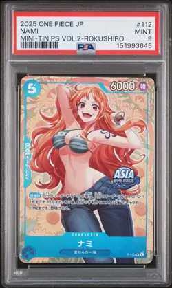 2025 ONE PIECE JAPANESE MINI-TIN PACK SET VOL.2 KOUSHI ROKUSHIRO #112 NAMI PSA 9 - Image 1
