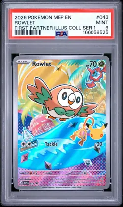 2026 POKEMON FIRST PARTNER ILLUSTRATION COLLECTION SERIES 1 ROWLET PSA 9 - Image 1