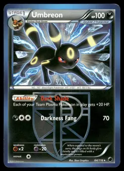 Umbreon 64/116 Rare Plasma Freeze Pokemon LP - Image 1