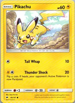 Pokemon TCG Pikachu 40/147 Burning Shadows NM - Image 1