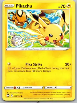 Pikachu 049/195 Common Silver Tempest Pokemon Lightly Played Pikachu - Image 1