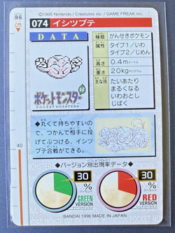 Geodude No. 074 Green Bandai Carddass Series 1 Pokemon Japanese LP - NM 1996 - Image 2
