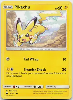 Pikachu 40/147 Common Burning Shadows Pokemon Near Mint - Image 1