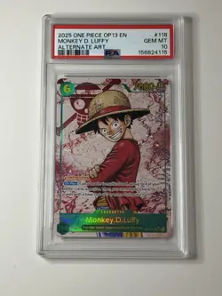 Monkey D. Luffy One Piece Carrying On His Will OP13-118 Alternate Art PSA 10 - Image 1