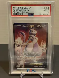Pokemon Mewtwo-EX TCG Full Art Ultra Rare Holo Card Breakthrough 158/162 PSA 9 - Image 1
