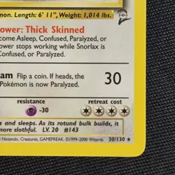Snorlax 30/130 Regular Rare Base Set 2 Pokemon Card NM/LP - Image 4