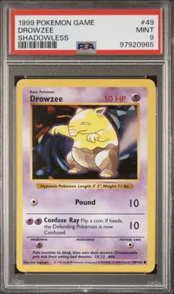 1999 POKEMON BASE SET SHADOWLESS #49 DROWZEE PSA 9 MINT - Image 1