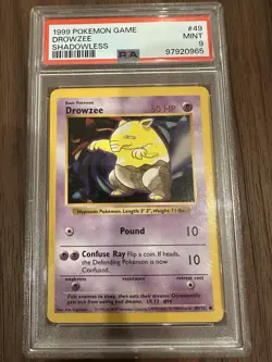 1999 POKEMON BASE SET SHADOWLESS #49 DROWZEE PSA 9 MINT - Image 3