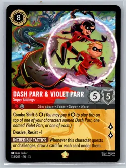 Disney Lorcana Dash Parr & Violet Parr - Super Siblings Attack Of The Vine! Nm - Image 1