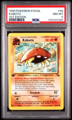 1999 Pokemon Fossil Kabuto 50/62 1st Edition PSA 8 NM-MT English Vintage WOTC - Image 1