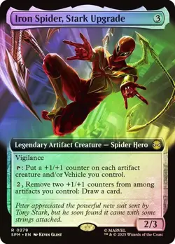 Iron Spider, Stark Upgrade Foil Extended Art Marvel's Spider-Man NM MTG - Image 1