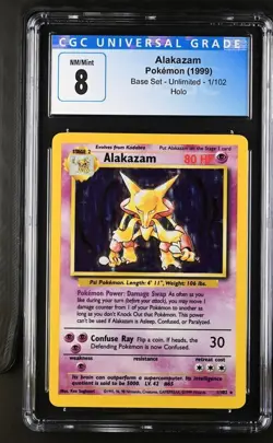 CGC 8 Base Set Alakazam Pokemon Card 1/102 Holo Rare 1999 - Blue Label - Image 1