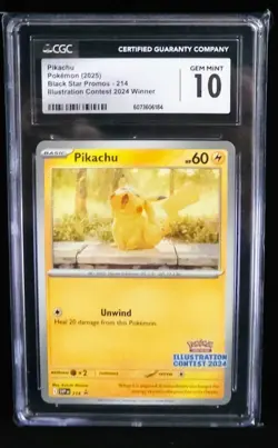 Pokemon Illustration Contest 2024 Winner #214 Pikachu Card CGC 10 Gem Mint - PSA - Image 1