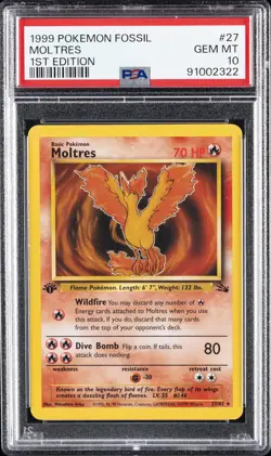 1999 POKEMON FOSSIL 1ST EDITION #27 MOLTRES PSA 10 - Image 1