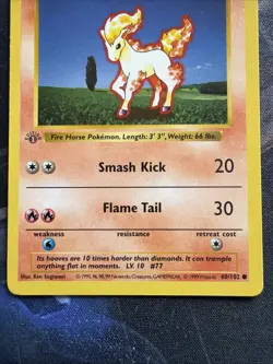 1999 Pokemon Ponyta 60/102 1st Edition Shadowless Base Set WOTC Vintage NM - Image 4