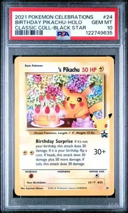 BIRTHDAY PIKACHU HOLO 2021 POKEMON CELEBRATIONS CLASSIC COLLECTION PSA 10 - Image 1
