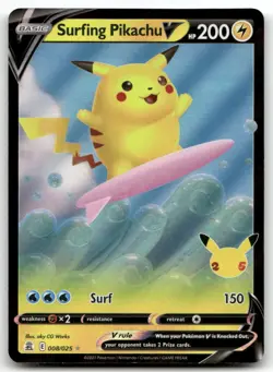 Surfing Pikachu V 008/025 Holo V Rare Celebrations Pokemon Holo Near Mint - Image 1