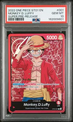 2022 ONE PIECE ST01-STRAW HAT CREW #001 MONKEY D. LUFFY SUPER PRE-RELEASE PSA 10 - Image 1