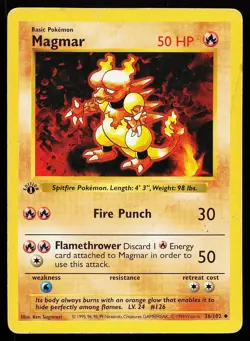Magmar 36/102 1st Edition Uncommon Base Set Shadowless Pokemon Card Damaged - Image 1