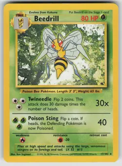 Beedrill 17/102 Rare Base Set Unlimited Pokemon Moderately Played - Image 1