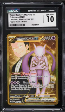 ✨ CGC 10 Team Rocket's Mewtwo ex 240/182 Destined Rivals Pokemon Card - Image 1