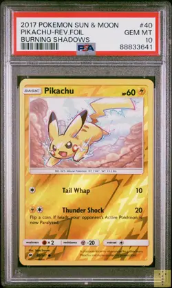 Pikachu Reverse Holo 40/147 Burning Shadows Pokemon PSA 10 - Image 1