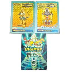 X3 1999 Digimon Holo Cards Wargreymon 90 Magnamon 240 Bandai + Tamers Blue Card - Image 1
