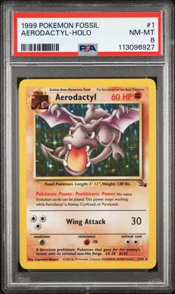 1999 POKEMON FOSSIL #1 AERODACTYL-HOLO PSA 8 - Image 1