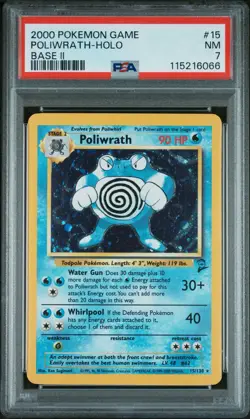 2000 Pokemon TCG Base Set 2 Holo Poliwrath #15 PSA 7 NM - Image 3