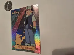 1999 Topps Pokemon Ash Ketchum TV Animation Edition Series 1 Black Logo Holo - Image 2
