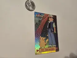 1999 Topps Pokemon Ash Ketchum TV Animation Edition Series 1 Black Logo Holo - Image 3