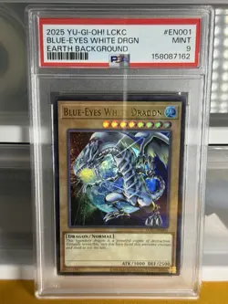 Yu-Gi-Oh! Blue-Eyes White Dragon LCKC-EN001 Earth Background PSA 9 Graded MINT - Image 1