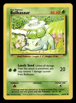 Bulbasaur 44/102 Common Base Set Unlimited Pokemon Card B HH - Image 1
