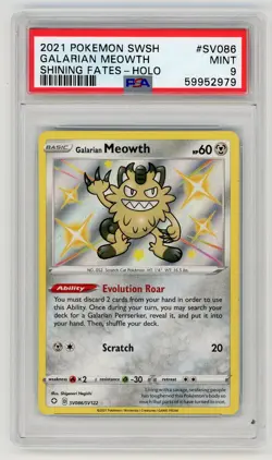 Pokemon Card Galarian Meowth SV086/SV122 Holo Shining Fates PSA 9 MINT - Image 1