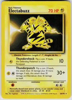 Electabuzz 20/102 Rare Base Set Unlimited Pokemon Moderately Played - Image 1