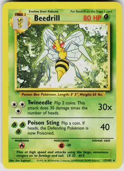 Beedrill 17/102 Rare Base Set Unlimited Pokemon Moderately Played - Image 1