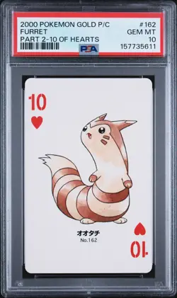 2000 POKEMON GOLD VERSION PART 2 PLAYING CARDS 10 OF HEARTS #162 FURRET PSA 10 - Image 1