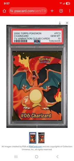 PSA 10 CHARIZARD 2000 TOPPS Pokemon PC3 Clear Vinyl Card Gem Mint - Image 1