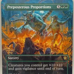 Preposterous Proportions 0338 Foundations Borderless Rare MTG Green Sorcery - Image 1