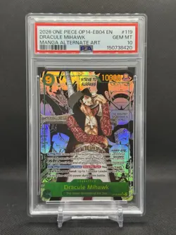 2026 One Piece OP14 EB04 EN Dracule Mihawk Manga Alternate Art #119 PSA 10 GEM - Image 1