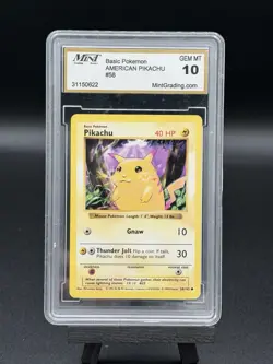 Pokemon PIKACHU SHADOWLESS Yellow Cheeks Base Set #58 - GMA Gem Mint 10 - Image 1