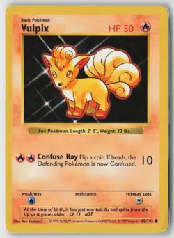 Vulpix 68/102 Common Base Set Shadowless Pokemon Unlimited Damaged - Image 1