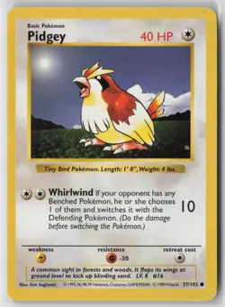 Pidgey 57/102 Common Base Set Shadowless Pokemon Unlimited Moderately Played - Image 1