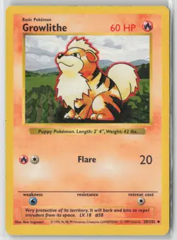 Growlithe 28/102 Uncommon Base Set Shadowless Pokemon Unlimited MP - Image 1